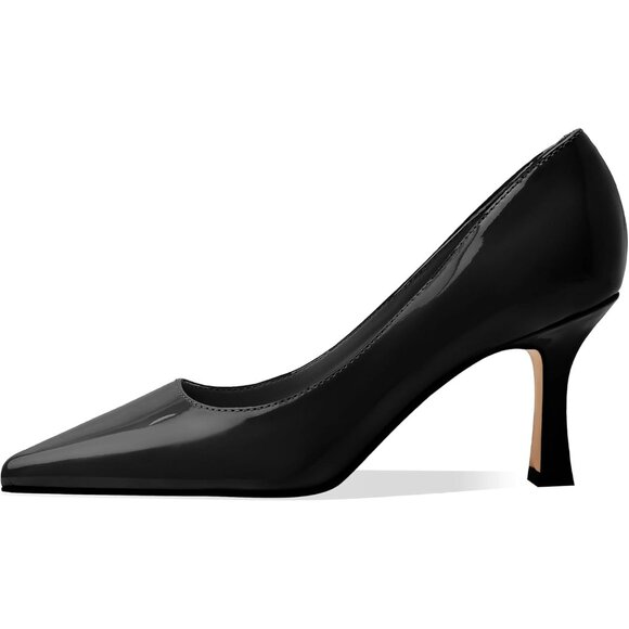 Women's Black Patent Closed Toe High Heels Dress Pointed Toe Wedding Pump Shoes - Picture 1 of 6